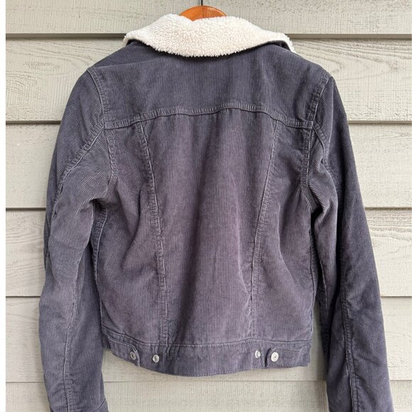 Levi’s Corduroy Sherpa Trucker Jacket Women’s XS Gray Faux Fur Lined - Picture 2 of 11